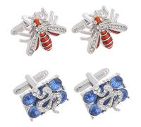 BESPORTBLE Boutons De Manchette Abeille en Métal Vintage, Style Rectangulaire Orné De Cristaux, pour Hommes, Accessoires De Costume Élégants, pour Occasions Spéciales, Lot De 2 Paires