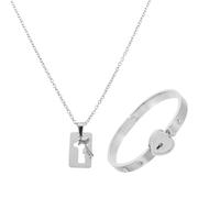 BESPORTBLE Bracelet Couple Cadenas D'amour et Collier Cœur Aimant en Acier Titane, Bijoux de Couple Unisexe, pour Usage Quotidien et Occasions Romantiques, Taille Ajustable, Argenté