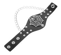 BESPORTBLE Bracelet Gothique Punk à Large Manchette en PU Noir Breloque Toile D’Araignée Bracelet Tête de Mort Halloween Ajustable Accessoire Rock Unisexe pour Déguisement et Quotidien