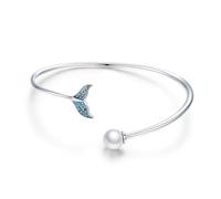 BESPORTBLE Bracelet Ouvert Femme Argent Pur Design Queue de Sirène Élégant Accessoire Poignet Raffiné