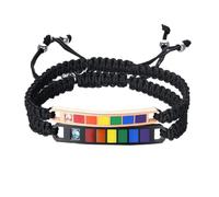 BESPORTBLE Bracelets en Acier Titane Réglables pour Couple, Cordons en Nylon Tressé Noir, Décorations Zircon Arc-en-ciel, Lot de 2 Bracelets Unisexes pour Poignets, Bijoux Extensibles