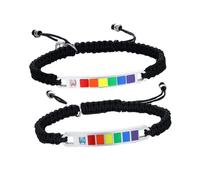 BESPORTBLE Bracelets en Acier Titane Réglables pour Couples Tissage Nylon Noir Zircon Arc-en-Ciel Paire de Bracelets Tissés Unisexes Accessoires de Poignet et Solide Présent Romantique