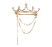 BESPORTBLE Broche couronne : broche en strass pour mariage - badge en forme de diadème avec chaîne à pompon en strass et perles pour mariées, bijoux de concours, accessoire d'anniversaire