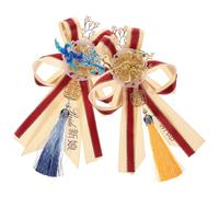 BESPORTBLE Broche de Mariage Dragon et Phénix Paire de Broches pour Mariée et Marié Accessoire Floral en Ruban Décoration Chinoise Traditionnelle pour Cérémonie de Mariage