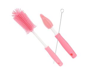 BESPORTBLE Brosse De Nettoyage Longue Manche Pour Biberons Et Bouteilles Set Silicone Rotatif Pour Accessoires Nettoyeur Tétine Pailles Et Goupillon Multifonctions Rouge Cerise