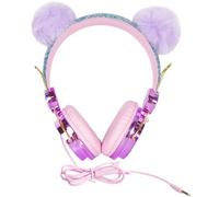 BESPORTBLE Casque Audio Pliable pour Garçon et Filles avec Microphone Intégré Oreillettes Douces Câble 12 Licorne avec Strass et Boule Duveteuse Violet Couleur Aléatoire