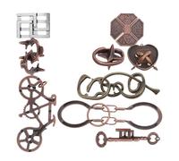 BESPORTBLE Casse-Têtes en Métal 9 Pièces pour Adultes Puzzle Traditionnel Lu Ban Lock 9 Casse-Têtes Imbriqués Couleur Bronze Ancien Jeu de Réflexion et Énigmes pour Fête et Détente