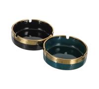 BESPORTBLE Cendrier Décoratif en Céramique Légère 2 Pièces Coupe-Vent Finition Dorée Couleurs Vert Foncé et Noir Intérieur et Extérieur Accessoire Fumeur Polyvalent pour Salon et Jardin