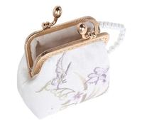 BESPORTBLE Change Purse for Women Floral Clutch with Embroidery Lock Mini Brocade Wallet with Pearl Accent Sturdy Chinese Fabric Organizer for Travel and Banquets