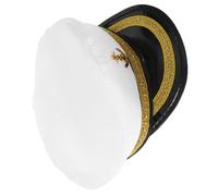 BESPORTBLE Chapeau De Capitaine Marin Unisexe En Polyester Blanc Bande Dorée, Accessoire Cosplay Adulte Pour Soirées Déguisées Et Jeux De Rôle, Taille Unique