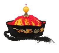 BESPORTBLE Chapeau Empereur Chinois à Tresses Noir Bordé pour Cosplay, Couvre-chef Royal Asiatique Décoratif avec Queue de Cheval, Accessoire Traditionnel pour Fêtes et Spectacles, Taille
