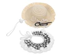 BESPORTBLE Chapeau Paille Double Couche Noir à Nœud Élégant Bandana en Dentelle Noir, Tenue Pastorale Légère et Confortable pour Statue de Jardin 43-58 Cm, Accessoires D'été pour Animaux