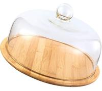 BESPORTBLE Cloche en verre avec base en bois - Présentoir à gâteaux - Cloche en verre transparent - Cloche en bois - Plateau de présentation pour desserts, fromages, bonbons, plantes grasses