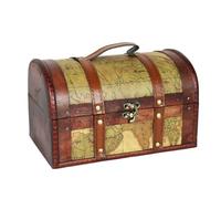 BESPORTBLE Coffre de Rangement en Bois Vintage Petit Format 26X16X16 CM Style Carte du Monde Décorative Multifonction pour Bijoux et Souvenirs Coffre au Trésor Couleur