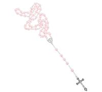 BESPORTBLE Collier Croix Chapelet Perle Femmes Colliers Bijoux Perles Collier Sainte Catholique Perle Collier Collier De Prière Pour Femme Verre Rose