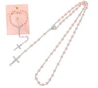 BESPORTBLE Collier de croix de perle colliers croix collier crucifix collier chapelet pour femme collier de perles de prière collier chapelet croix Un verre rose