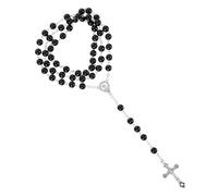 BESPORTBLE Collier de Perles de Verre Noir Pendentif Croix Chrétienne, Alliage Peau Douce, Style Chic et Pratique pour Prière Catholique