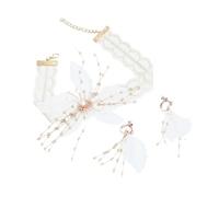 BESPORTBLE Collier et Boucles Oreilles Fleurs Mariage Dentelle Blanche Ensemble Ras Du Cou Délicat pour Femme Bijoux Pendants Élégants pour Robe de Mariée et Soirées