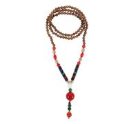 BESPORTBLE Collier Ethnique en Bois Vintage Fait Main, Collier de Perles Feng Shui Long Unisexe pour Femme et Homme, Pendentif Boucle de Paix Symbolique, Style Naturel et Spirituel