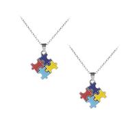 BESPORTBLE Collier Puzzle Autisme 2 Pièces en Alliage Lisse Multicolore - Bijou Créatif et Délicat pour Sensibilisation Présent Anniversaire et Noël Accessoire Vintage Symbolique