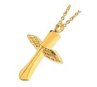 BESPORTBLE Collier Urne Funéraire Croix en Alliage Doré, Pendentif Ailes D'ange pour Cendres, Collier Commémoratif Unisexe pour Souvenir D’être Cher, Bijou Crémation Résistant et Élégant