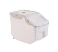 BESPORTBLE Conteneur Hermétique pour Croquettes et Litière avec Couvercle à Pression, 4 Roues pour Mobilité Facile, Matériau Pp Beige, pour Usage Intérieur et Voyage