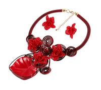 BESPORTBLE Costume Jewelry Flower Statement Choker And Pendant Necklace With Earrings Lightweight Handmade Aluminum Wire Resin Flowers For Women Party