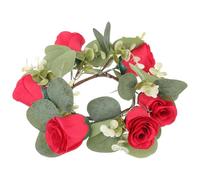 BESPORTBLE Couronne Décorative Artificielle pour Bougies Roses Rouges et Feuilles D’Eucalyptus, Guirlande Suspendue en Polyéthylène et Tissu Soie, Décoration Romantique pour Saint-Valentin,
