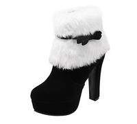 BESPORTBLE Courtes Dhiver pour Femmes Bottines à Talon Épais Plateforme Peluche Design avec Nœud Confort et Style pour Fêtes Hivernales