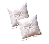 BESPORTBLE Coussin Porte Alliances Mariage Blanc en Tissu, Forme Cœur Élégant, 2 Pièces, Décor Raffiné pour Cérémonie Nuptiale
