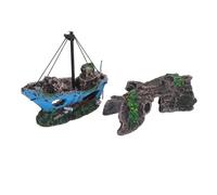 BESPORTBLE Décor Épave de Bateau Résine pour Aquarium avec Écorce Arbre Creuse et Naufragé Sûres pour Petits Poissons Betta Crevettes et Guppys