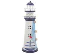 BESPORTBLE Décoration du phare de l'océan Lampe de table Phare Statuette nautique Lampe de chevet Décoration de plage Fer Pastel Méditerranée