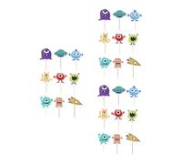 BESPORTBLE Décorations pour Gâteaux D'anniversaire Garçon et Filles - 27 Pièces Pics à Gâteaux en Papier et Bambou - 9 Modèles Monstres Extraterrestres Colorés - Décoration Créative Fête