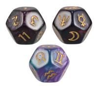 BESPORTBLE Dés Astrologiques Bicolores 12 Faces Signes du Zodiaque pour Jeu de Tarot et Divination, Ensemble de 3 Dés, Accessoires de Jeu Polyvalents pour Jeux de Société et Rituels Divinatoires