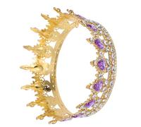 BESPORTBLE Diadème Couronne Ronde Grosse Taille en Strass Doré et Violet, Bandeau à Strass pour Mariage, Accessoires de Coiffure de Mariée, Cérémonie, Fête D’anniversaire et Bal
