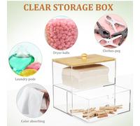 BESPORTBLE Distributeur de Capsules de Lessive avec Tiroir Boîte de Rangement Transparente Acrylique et Couvercle Bambou Organisateur Compact pour Produits de Lessive et Assouplissantes