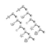 BESPORTBLE Ensemble 10 Boucles D’Oreilles pour Cartilage Femme en Acier Inoxydable Hypoallergénique - Puces Minimalistes Motifs Croix Lune Étoiles Papillonnage Cœur - Bijoux Piercing