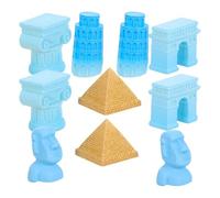 BESPORTBLE Ensemble 10 Pièces Miniatures Bâtiments Célèbres pour Décoration Maison de Poupée, Modèles Pyramide, Tour de Pise, Arc de Triomphe, Colonne Romaine et Statue Moaï, Accessoires