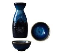 BESPORTBLE Ensemble 3 Pièces à Saké Japonerie en Céramique 2 Tasses à Saké Étoiles Bleues Assorti Service Traditionnel pour Dégustation et Cérémonie Design Rétro Étoilé Usage Intérieur et