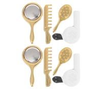 BESPORTBLE Ensemble 8 pièces Accessoires Mini Salle de Bain - Coiffeuse Dorée avec Miroir, Peigne et Sèche-Cheveux pour Maison de Poupée et Jeux d’Imitation