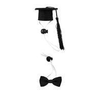 BESPORTBLE Ensemble Chapeau de Graduation Ajustable pour Petits Animaux 2 Pièces avec Chapeau Noir à Pompon et Nœud Noir 3,5x7 Cm Accessoires Costume pour Hamsters, Cochons d'Inde et Chiots,