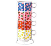 BESPORTBLE Ensemble de 4 Tasses à Café Empilables en Céramique Alimentaire 200 Ml Support Métallique Poignée Ergonomique Maison et Bureau Rangement Gain de Place