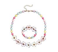 BESPORTBLE Ensemble de Bijoux pour Fille 2Pcs Collier de Perles et Bracelet Fleur Accessoires de Décoration pour Garçon et Filles Parure Ajustable et Colorée Fêtes et Spectacles