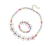 BESPORTBLE Ensemble de Bijoux pour Filles Collier de Fleurs et Bracelet en Perles Accessoires de Mode pour Garçon et Filles Réglable Couleur Délicate Performances Cosplay 2 Pièces
