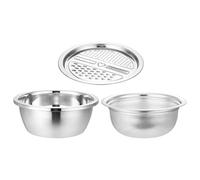 BESPORTBLE Ensemble de Coupe-légumes Multifonctionnel 3 Pièces en Acier Inoxydable Grand Panier D'égouttage Argenté et Bol de Lavage Portable Cuisine Pratique