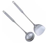 BESPORTBLE Ensemble Ustensiles Cuisine 2 Pcs en Acier Inoxydable, Spatule et Louche Résistants la Corrosion, Outils Cuisine Pratiques pour Cuisson et Service, Rangement Suspendu, Usage