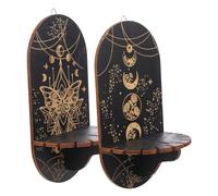 BESPORTBLE Étagère Murale en Bois Et Cristal Style Bohème, Support D'exposition 2 Pièces, Bibliothèque Murale Noire pour Décoration Intérieure Et Présentoir Festif