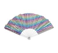 BESPORTBLE Éventail Pliable en PVC à Effet Laser Multicolore Accessoire de Danse Portable pour Festivals Concerts et Soirées Rave Éventail de Spectacle Léger et Décoratif pour Fêtes