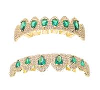 BESPORTBLE Grille Décorative Doré Vert, 1 Paire de Calottes Dentaires Hip-hop Unisexe, Accessoire Festif pour Soirée, Fête Halloween et Cosplay Rappeur