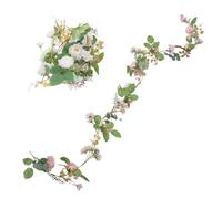 BESPORTBLE Guirlande de Fleurs Artificielles Couronne de Feuilles Blanches et Roses, Guirlande D’Eucalyptus Artificiel Décorative, 1 Pièce pour Mariage, Fête et Décoration Murale